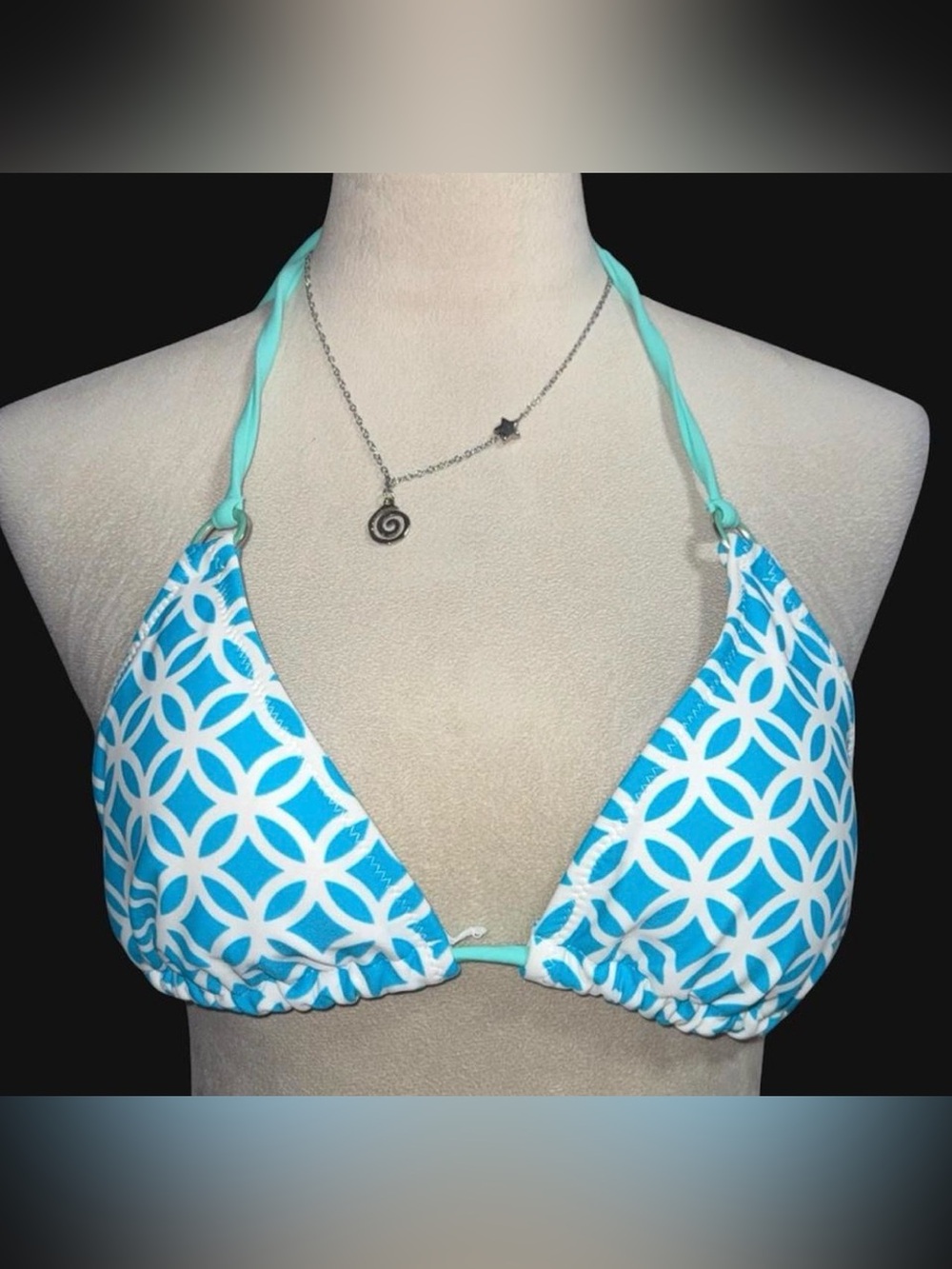 Forever 21 Turquoise & White Geometric Triangle Bikini Top